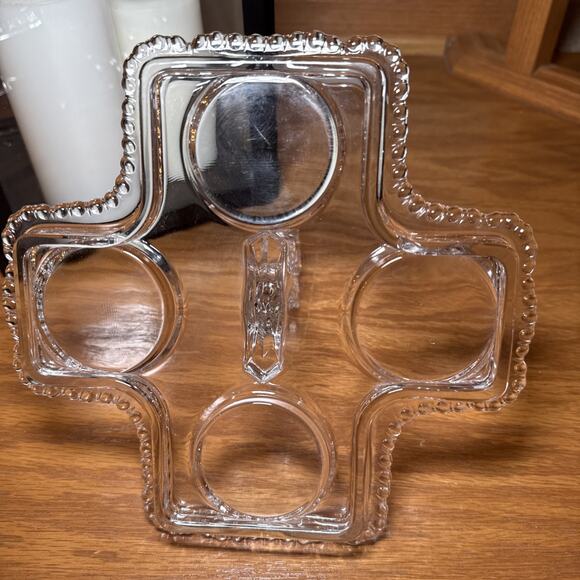 VTG Heavy Pressed Glass Tidbit Tray Relish Server Center Handle Candy Nut Dish - Picture 6 of 7